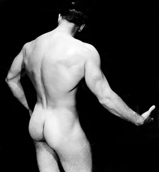 Naakte bodybuilder achteraanzicht, San Francisco, Californië, ca. 1950